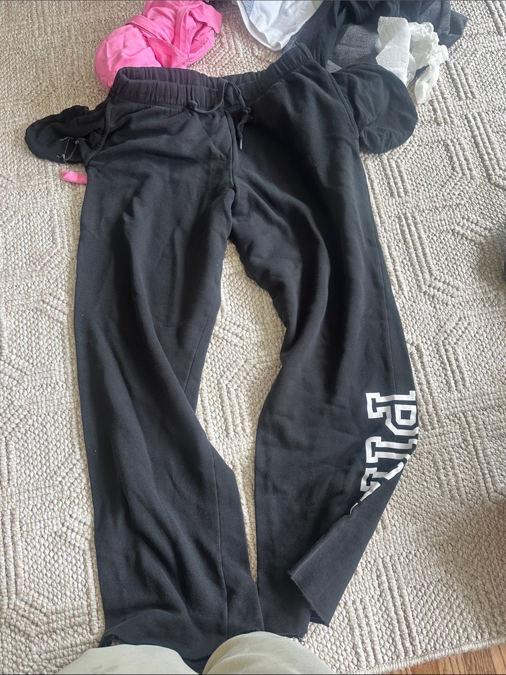 PINK Victoria's Secret Black Kids Fleece Joggers with White Logo